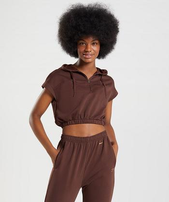 Dámské Mikiny S Kapucí Gymshark Whitney Cropped Bez Rukávů Hnědé | CZ 3546BEX
